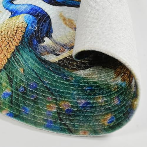 Image of LaVichitra Cotton Table Placemat | Dining Table Mat | Bed Side Table Mat | Cotton Round Shape Placemats | Washable PlaceMat for Shelves & Plant Pots - Pack of 1, Duet Peacocks
