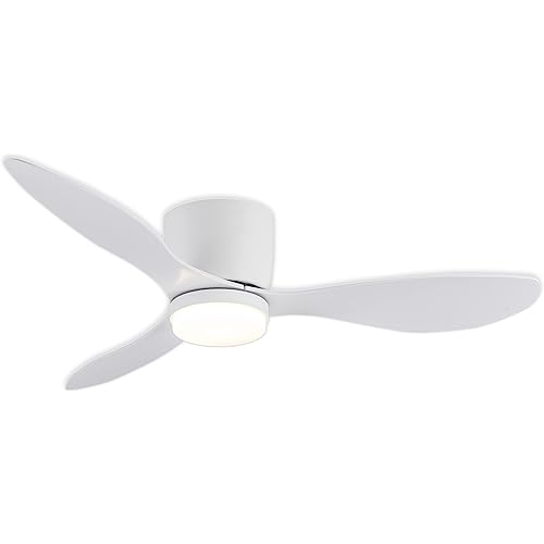 GESUM Ceiling Fan with Light, 42" Flush Mount Ceiling Fan Light with 3 Colors, 6 Speeds, Timing,Low Profile Ceiling Fan with Remote Control 3 Blades for Bedroom Dining Room (White)