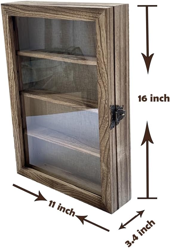 WANLIAN Shadow Box Frame with Acrylic 11x16“ Wooden Shadow Box Display Case with 3 Detachable Shelves & Linen Back, Wall-Mounted Deep Display Box Picture Frame for Photos Memorabilia (Carbonized)