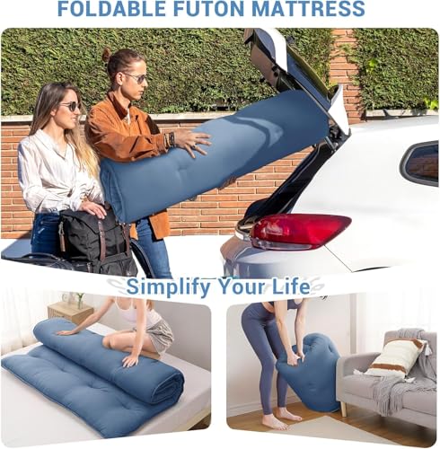 Image of Deevine Craft Quilt Cotton Floor Bed Mattress, Foldable, Rollable Movable Single Bed Comfort Gadda 1 Sleeping Capacity, Navy Blue, 72X30X5 Inches
