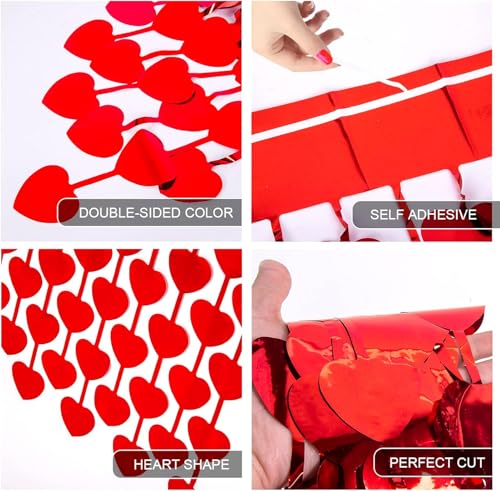 Image of LOLStar 5 Pack Valentines Decorations,Valentines Party Decoration,3.3x6.6ft Red Heart Shape Tinsel Foil Fringe Curtain Valentines Photo Backdrop,Streamer Backdrop for Birthday,Engagement,Wedding