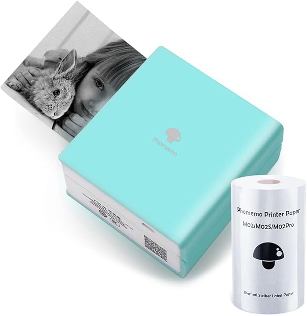 Phomemo M02 Pocket Printer Mini Bluetooth Thermal Sticker Printer Portable Photo Printer Compatible with Android&IOS, for Photo,list, Study Note, DIY Painting, Green