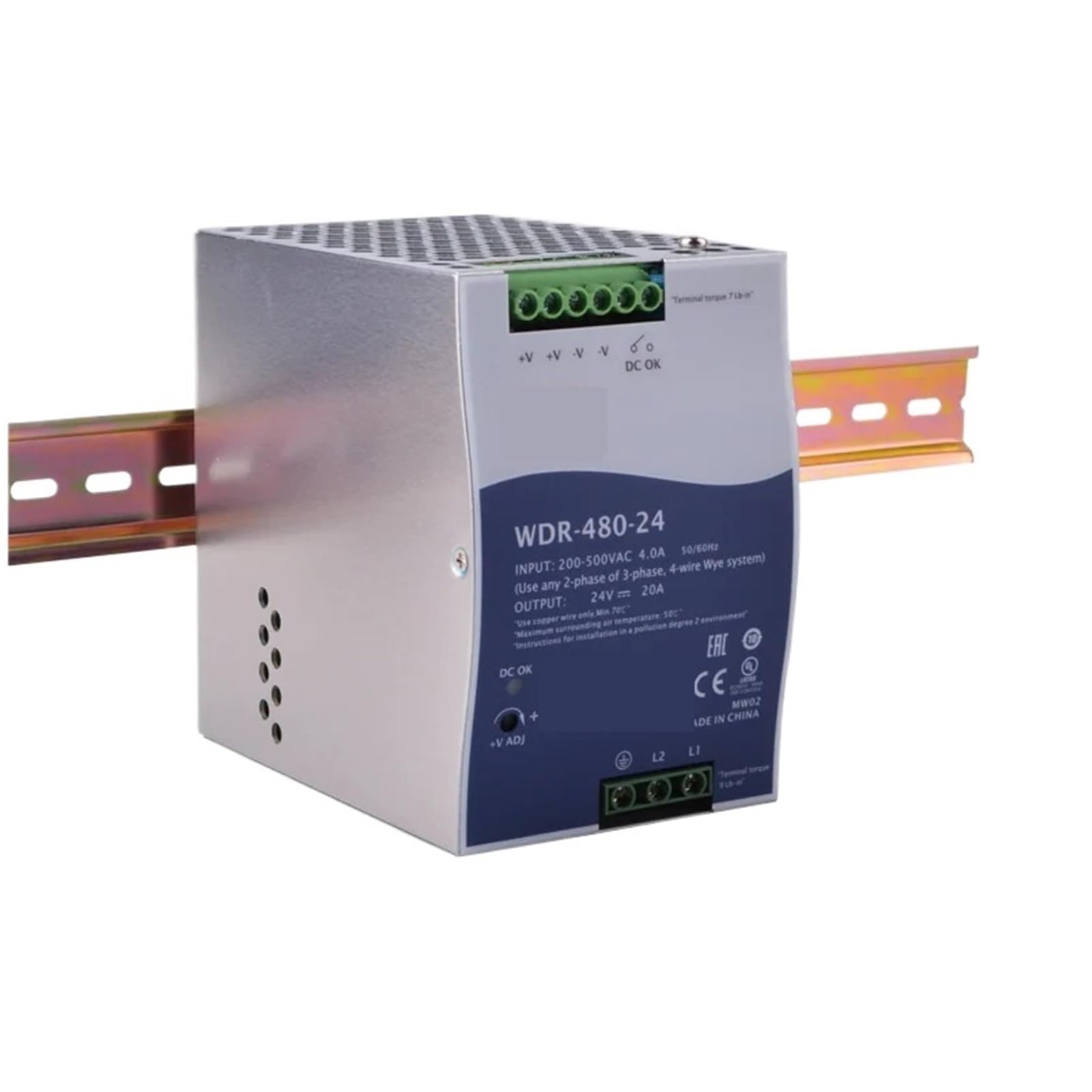 JJHQOKYNA 1pcs WDR-480 WDR-480-24 WDR-480-48 480W Single Output Industrial DIN Rail Power Supply(WDR-480-24)