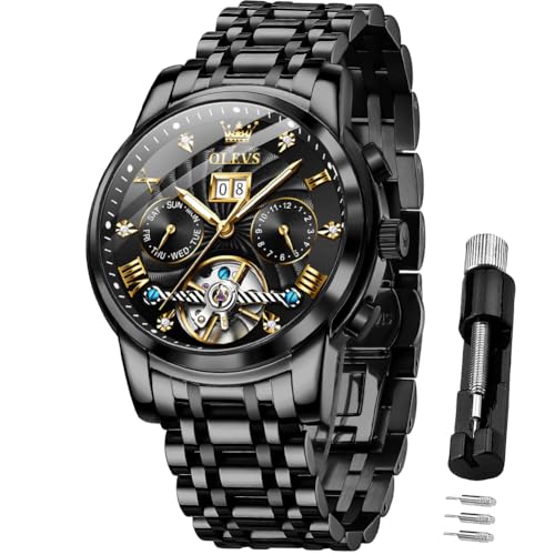 Image of OLEVS Men Automatic Watch Mechanical Self Winding Watches for Men Skeleton Business Dress Luminous Waterproof Diamond Week Month