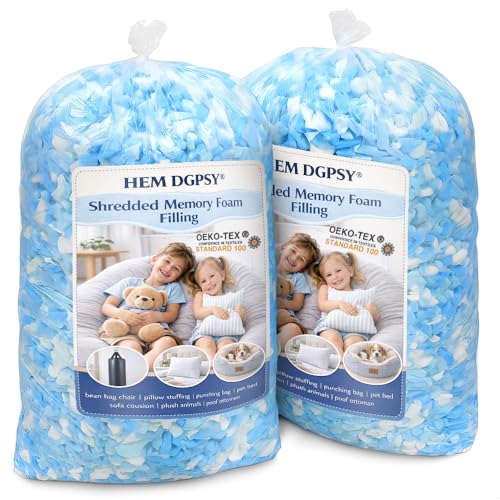 Hem Dgpy Bean Bag Filler 10lbs Shredded Memory Foam Filling for Bean Bag Chair Refill Stuffing for Pillow Punching Bag Dog Bed Cushions Couch (Blue & White)