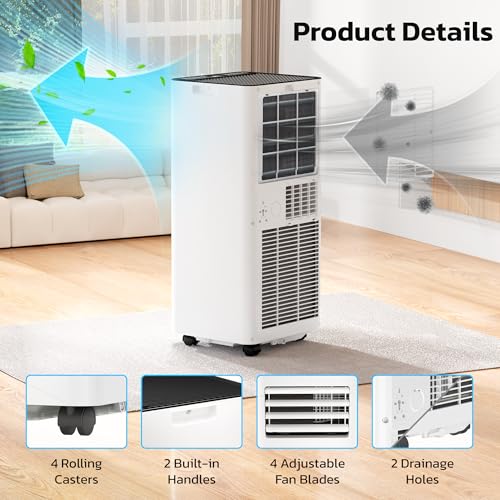 ZAFRO 10,000 BTU Portable Air Conditioners, 4 Modes Portable AC Unit with Fast Cooling/Energy Efficient/Remote/24Hrs Timer for Bedroom/Dorms/Indoor Rooms, White