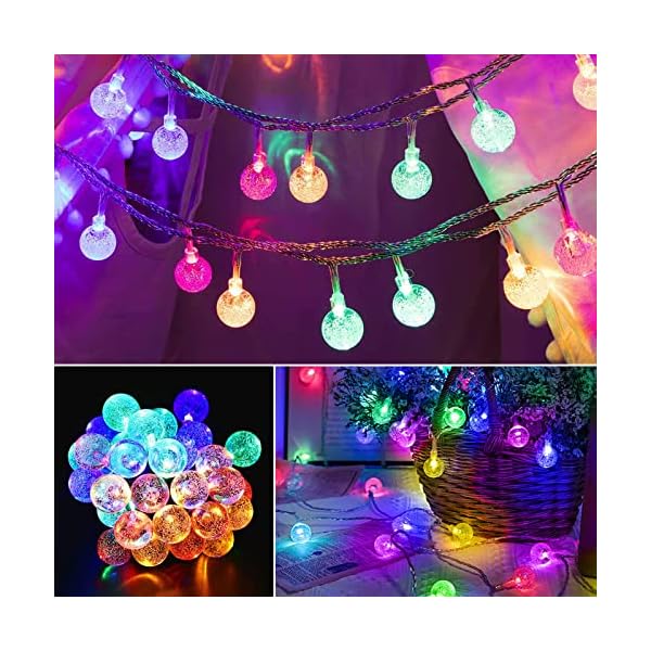 LED Lichterkette Außen Weiß, 60 LED Lichterkette Batterie/USB betrieben, Wasserdichte Lichterkette Kristallkugel mit… – Bild 5