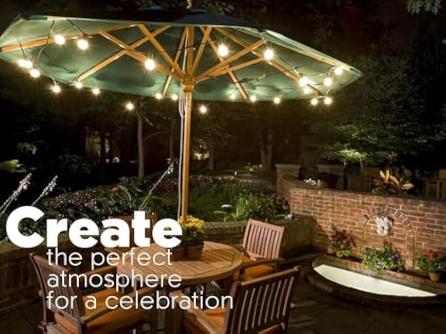 Solar String Lights Waterproof LED Indoor/Outdoor Hanging Umbrella Lights with 25 Bulbs - 27 Ft Patio Light for Deckyard Tents Market Cafe Gazebo Porch Party Decor (25 Light Bulb)