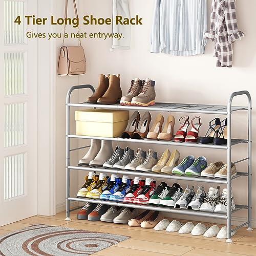 Image of LINZINAR Shoe Rack 4 Tier Storage Organizer for Closet Entryway Metal Grey