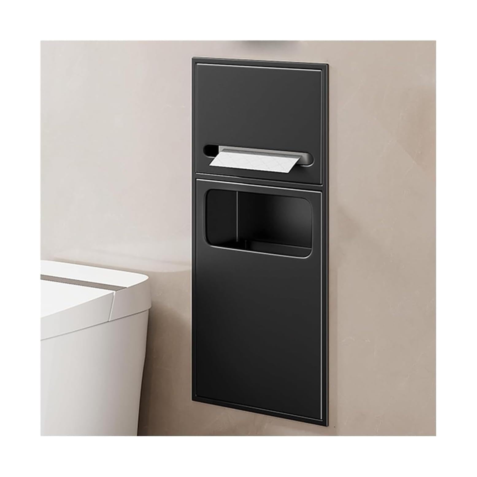 Porte-Papier Toilette Encastré, Distributeur D'Essuie-Tout Et Poubelle, Niche De Salle De Bain en Acier Inoxydable, Porte-Rouleau De Papier Toilette P,Black-60cm
