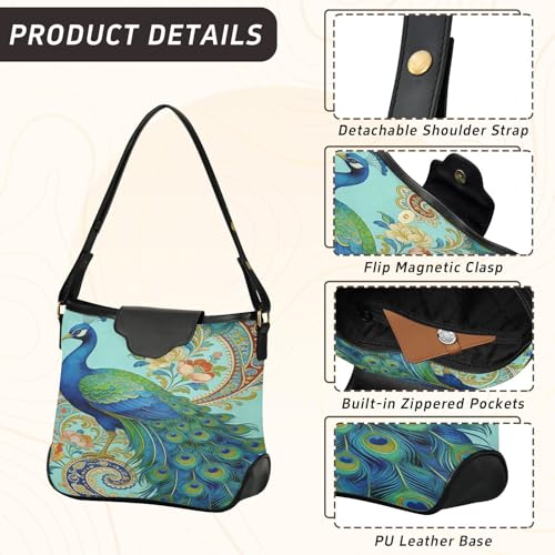 Bolso de mano moderno para mujer con estampado pavo real miniatura 5