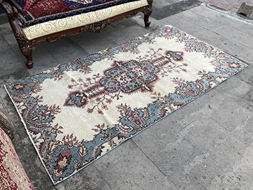 Blue And White Colors Decorative Turkey Rug, Handmade Floral Design Turkish Rug, Home Decor Rug, Small Area Rug, Bedroom Decor Rug, Soft Rug, Decorative Anatolian Rug, Pet Friendly Rug, Organic Rug #TOP3