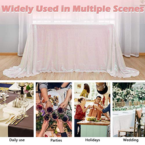 Kirsooku White Sequin Tablecloth Glitter Sparkly Iridescent Shimmer For Round Table Cloth 50 Inch Table Covers Decorations For Birthday Party Halloween Decor Supplies Event Wedding #TOP4