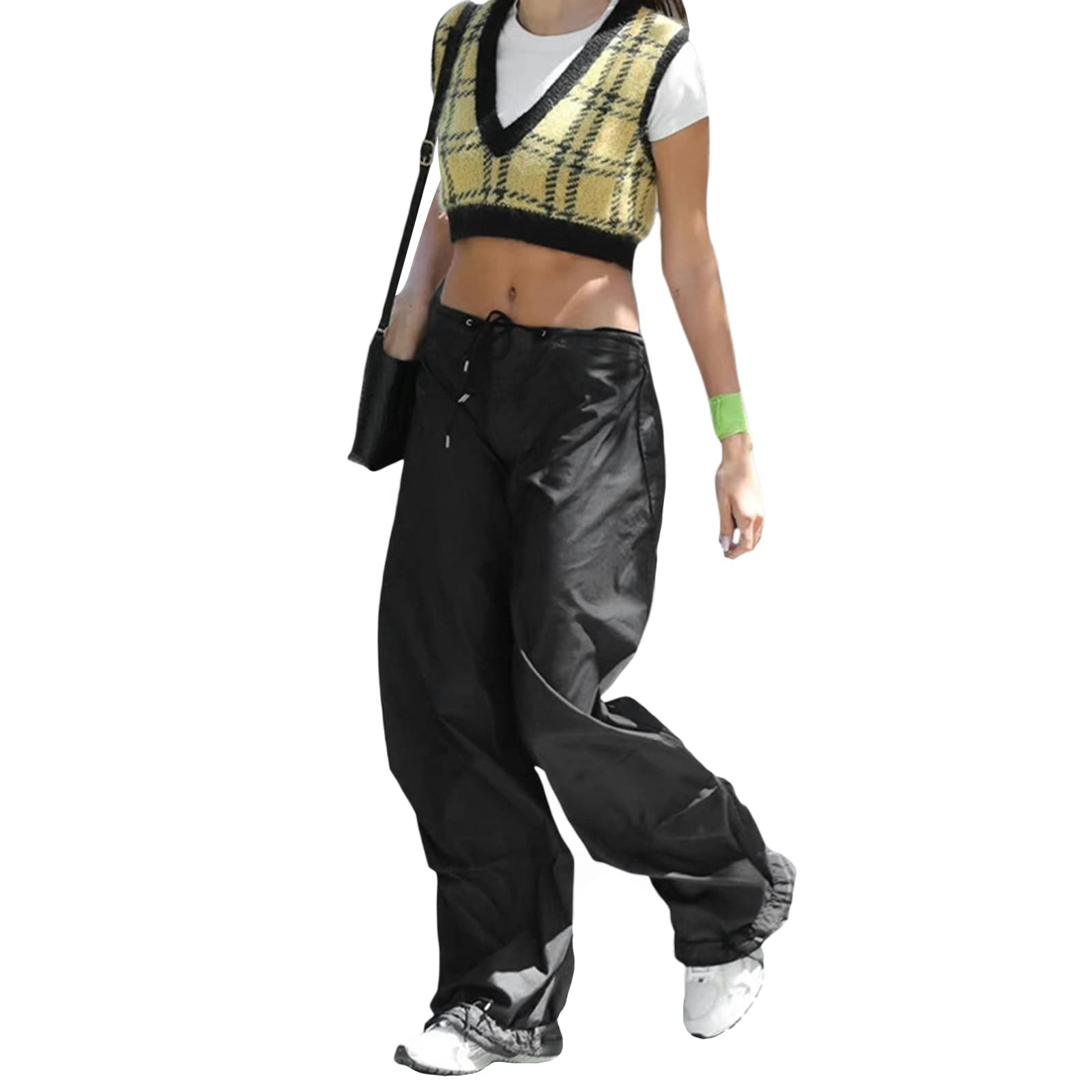 Women Casual Pants Lacing Solid Loose Baggy Long Trousers with Pocket for Daily Street