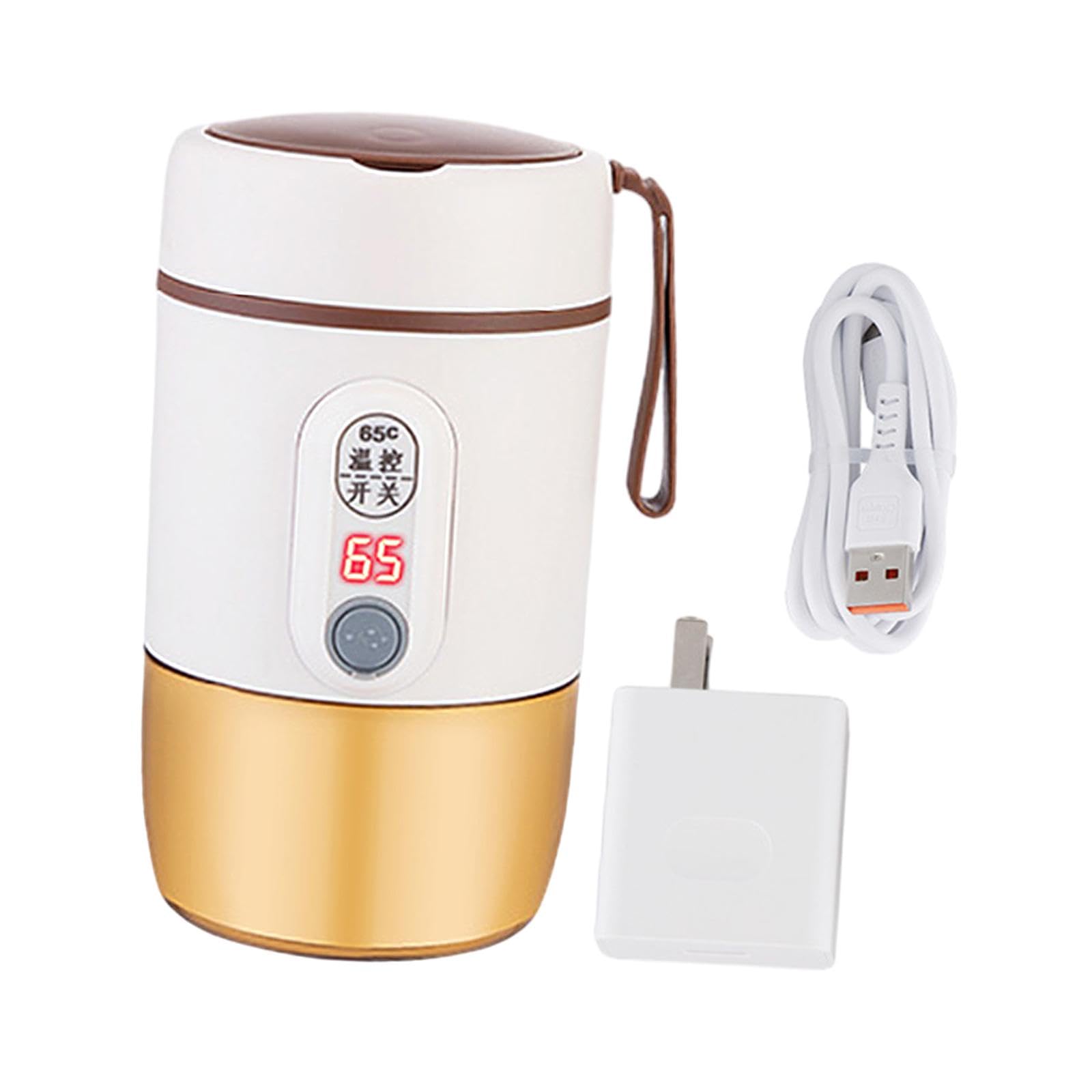 perfk Baby-Milchwärmer, USB, 500 ml, Mehrzweck-Reise-Wasserkocher, Temperaturregelung für Reisen, Einkaufen, Reisen, Camping im Freien, Beige