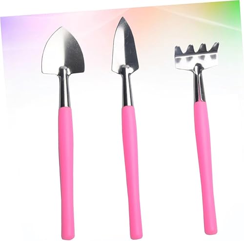 Miniatura 4 de Lurrose Herramienta de jardín práctica, mini rastrillo de pala rosa, mango de plástico antideslizante para maceta, interior y exterior, plantación