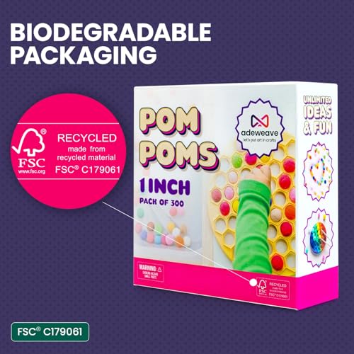 image for Adeweave 1 Inch 300 Pom poms – Soft and Fluffy Craft Pom Pom Balls 