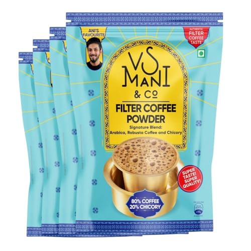 Image of VS Mani & Co. Filter Coffee Powder 80:20, Strong And Aromatic Filter Coffee | Authentic South Indian Flavour, Medium Roasted - Pack of 4 (100gm each)