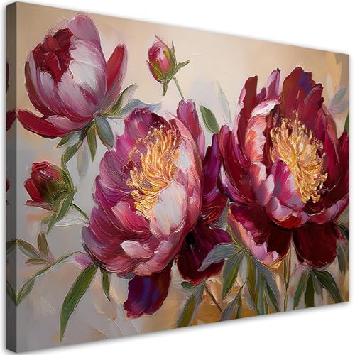 Feeby - Tableau sur Toile - Decoration Murale Peinture - Fleurs de pivoine rouges Nature - 90x60 1partie - Tableaux chambre à coucher - Decoration Chambre -...