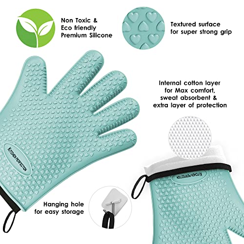 Image of KITCHEN PERFECTION S Silicone Smoker Oven Gloves -Extreme Heat Resistant BBQ Gloves -Handle Hot Food Right on Your Grill Fryer Pit|Waterproof Oven Mitts |Superior Value Set+3 Bonuses