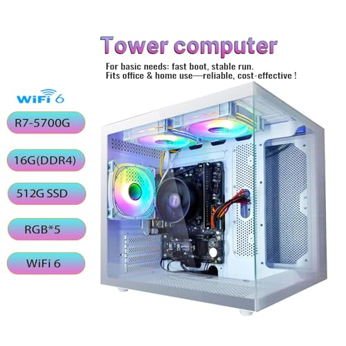 Gaming Desktop Computer 16G Memory 512G SSD AMD Ryzen7 5700G (8Core CPU Integration Radeon Vega Graphics) Wi-Fi Prebuilt Gamer Pc White - Image 3