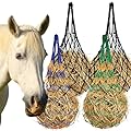Easywiny 4 Pcs Slow Feeder Hay Nets for Horses Goat Cattle Equine Durable Heavy Duty Hanging Hay Feeder Nets for Horse Stalls Barn Pasture and Farm Feeding Supplies(Black, Yellow, Green, Blue)