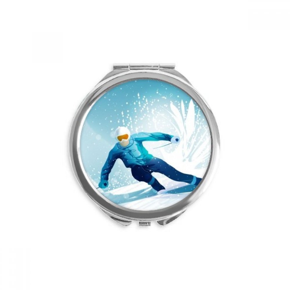Miroir rond de poche compact illustration ski pour éviter les retouches manquées en déplacement