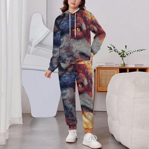 Boy's Girl's Hooded Tracksuit Pullover Sweatshirt Jogging Pants Sweatsuit, Wolf Galaxy2