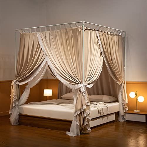 Mengersi Canopy Bed Curtains with Bed Canopy, 2-in-1 Anti-Glare Windproof Lightproof Bed Curtains Bed Drapes for Adults Girls Boys Gift Bedroom Decoration (Champagne, Full/Queen)
