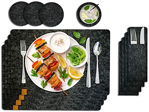 DARO Design - Set de table en feutre 45 x 30 cm - 12 pièces pour 4 personnes, dessous de verre et sac à couverts Cover