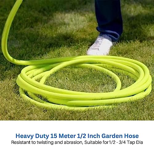 Image of ecofynd 15 Meter /50 Feet, 1 /2 Inch Flexible PVC Yellow Water Pipe, Heavy Duty Long Pipes with Tap Hose Connectors, Home Garden, Car Wash, Floor Clean, Park Cleaning, Outdoor Indoor Use