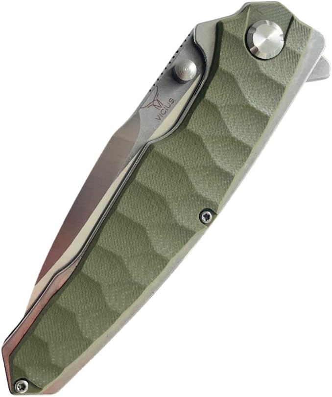 VICIUS Thumb Knob Wide Blade Pocketknife – D2 Stainless Steel, Green G10 Handle