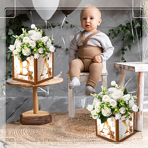 Image of Bucherry 6 Pcs Baby Shower Centerpiece Boxes with 'Baby' Letters Flower Boxes Tables Decoration for Girl Baby Shower, Birthday, Gender Reveal Party Favors(Brown,Brown Bear)