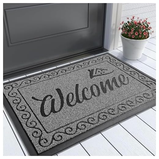 Yimobra Welcome Mat, Heavy Duty Sturdy Door Mats for Home Entrance Outdoor Indoor, Front Doormat for Outside Patio Floor Entry Porch Garage Office, Waterproof, Low Profile, 29.5 x 17, Black Grey