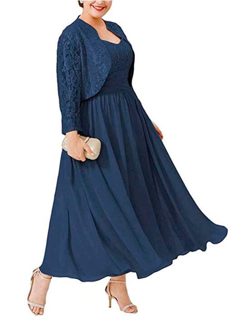 Botong Women's Navy Chiffon Mother Of The Bride Dress Plus Size Lace Applique Outfits For Prom Evening Gowns Dress Uk14