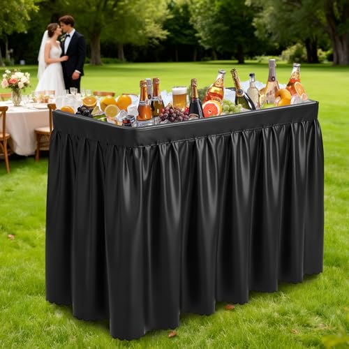 VINGLI 4FT Ice Table Portasble Cooler Side Table with Removable Skirt Patio Table Indoor & Outdoor Bar for Events Parties and Camping Black