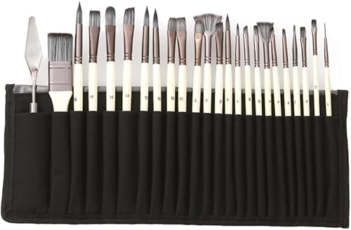 LMMDDP - Juego de 24 pinceles de nailon con mango de madera para acuarela raspador cepillo para frotar bricolaje pintura acrílica al óleo
