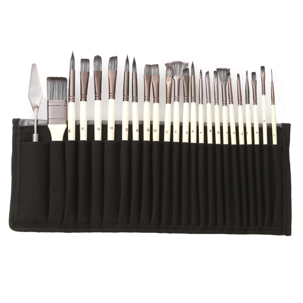 Juego de 24 Pinceles de Acuarela con Mango de Madera y Pelo de Nailon, para raspar y Fregar, para Manualidades, Pintura al óleo y acrílica,