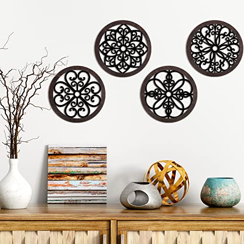 Yulejo-4-Pcs-Thicken-Rustic-Wall-Decor-Farmhouse-Wall-Art-Wooden-Hollow-Carved-Design-Decor-Rustic-Round-Wall-Art-for-Living-Room-Bedroom-Hallway-Decor-Kitchen-Wall-Black-Brown98-x-98-Inch Yulejo 4 Pcs Thicken Rustic Wall Decor Farmhouse Wall Art Wooden Hollow Carved Design Decor Rustic Round Wall Art for Living Room Bedroom Hallway Decor Kitchen Wall Black Brown98 x 98 Inch