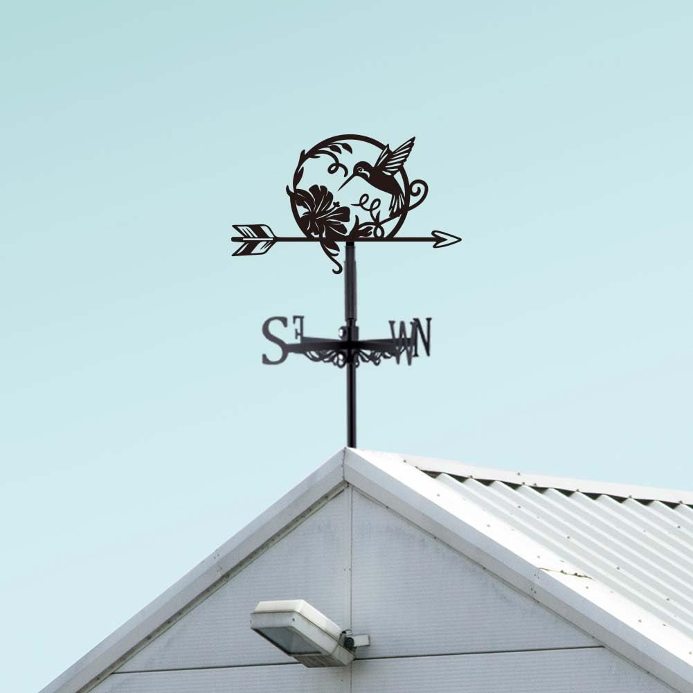 SUPERDANT Girouette de Jardin Exterieur pour Colibri Girouette de Toit en Métal pour Oiseaux et Fleurs Noir Direction du Vent Décoration de Jardin Art Deco Jardin Exterieur