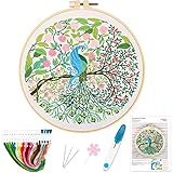 WOFEIS Embroidery Starter Kit with Peacock Pattern and Instructions, Embroidery kit for Beginners, C