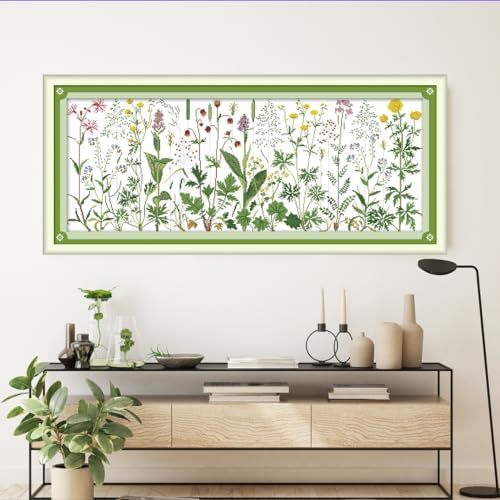 Image of Rosyfoxes Cross Stitch Kits Stamped Full Range of Embroidery Starter Kits for Beginners DIY- Printed kit Flowers on the Meadow(Printed) 11CT 42.5x18.9inches