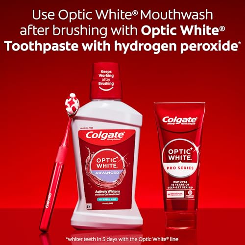 Colgate Optic White Teeth Whitening Mouthwash, Icy Fresh Mint, 6Pk, 16fl oz | 2% Hydrogen Peroxide Whitening Formula, Enamel-Safe, Alcohol-Free, Seals Out New Stains, Freshens Breath, Non-Burning - image 9