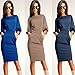 Sunward New Women's Slim Bodycon Half Sleeve O-Neck Party Office Business Dress (L, Khaki)