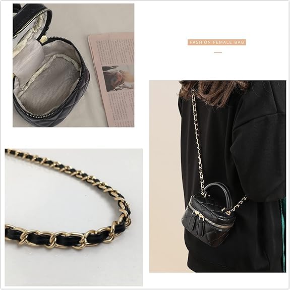 Women's Quilted Square Pocket Fashion Mini Zipper Closure Handbag Cute Top Small Handle Purse2