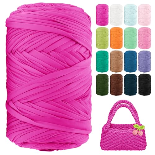 Image of T Shirt Yarn 130 Yards Beginner Crochet Tshirt Yarn 400g Elastic Fabric Thick T-Shirt Yarns for Crocheting, Knitting Bags, Baskets, Rugs, Coasters, DIY Craft, Home Decor (Rose Red)