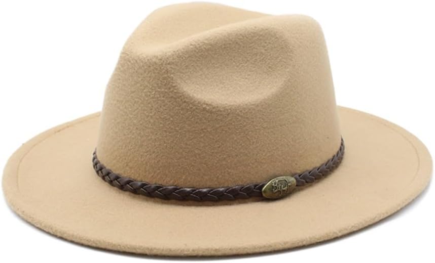 Classic Western Felt Fedora Hat, Black with Braided Band, Wide Brim