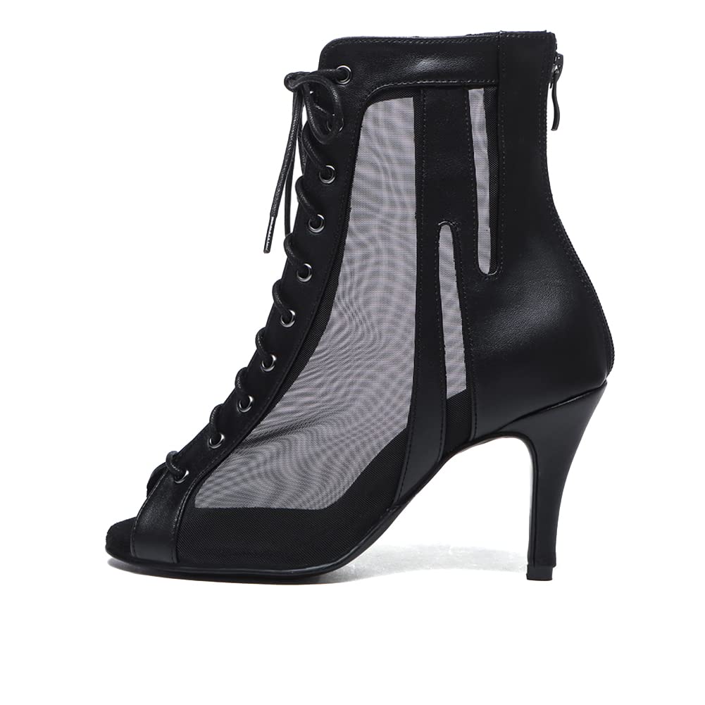 JUODVMP damskie buty do tańca latynoskiego z otwartym palcem, koronki, satyna, salsa tango, buty imprezowe, model L528
