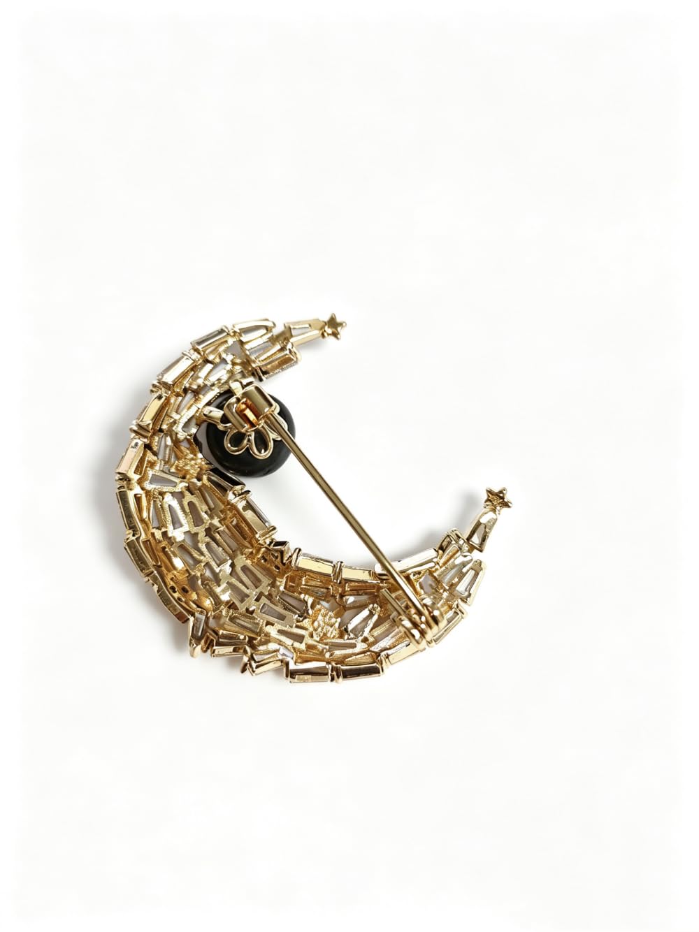 Broche de perlas de luna, combinado con incrustaciones de circonita tridimensional de lujo de perlas negras naturales, joyería elegante para bufandas, chaquetas, bodas y fiestas, viene con una caja de