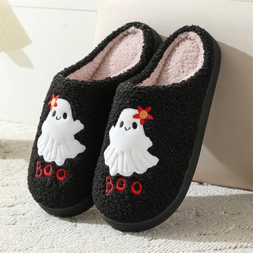 Halloween Slippers For Women 2025,Womens Mens Retro Memory Foam Plush Fluffy Warm Ghost Fuzzy Slipper Holiday Slip-on Indoor Outdoor House Shoes2